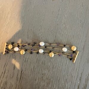 Elegant Gold and Purple OPILITA designer fresh water pearl $380 retail Bracelet